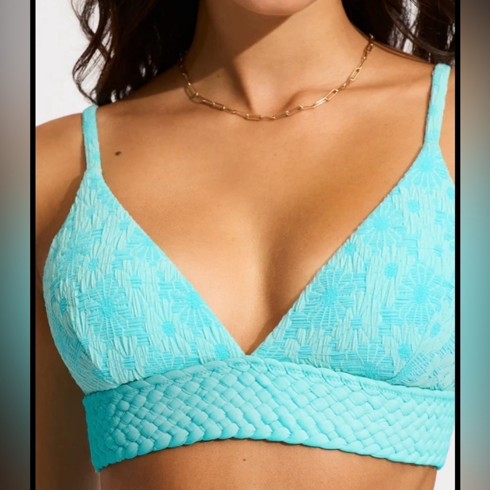 Seafolly Australia Marloe Banded Bralette Bikini Top - Atoll Blue size US 4 NWT